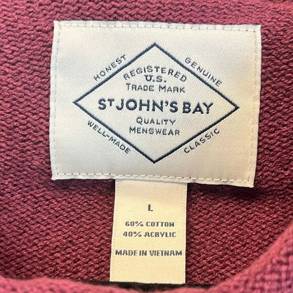 NWT ST. JOHN’S BAY Men’s Sweater L Roll Neck Burgundy Red Classic Fit Soft Knit - Picture 7 of 16